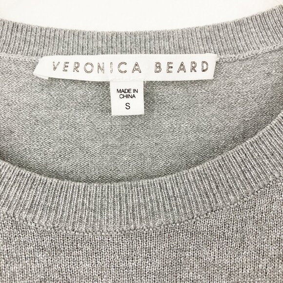 Veronica Beard Centre Ruffle Crewneck Metallic-knit Sweater Size S Gray Sparkle - Picture 7 of 10
